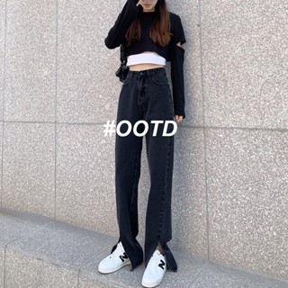 OOTD SHOP กางเกงขายาว กางเกงยีนส์ผู้หญิง ผู้หญิงแฟชั่นเกาหลี A97L0KN