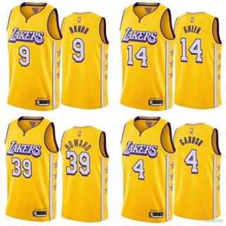 เสื้อกีฬาบาสเก็ตบอลแขนกุด ลาย HQ7 NBA Jersey LA Lakers Rondo Howard Caruso สีเหลือง QH7