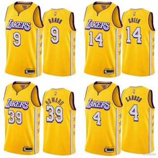 เสื้อกีฬาบาสเก็ตบอลแขนกุด ลาย HQ7 NBA Jersey LA Lakers Rondo Howard Caruso สีเหลือง QH7