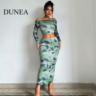 Dunea เสื้อยืด เปิดไหล่ แขนยาว เซ็กซี่ และกระโปรง สําหรับผู้หญิง