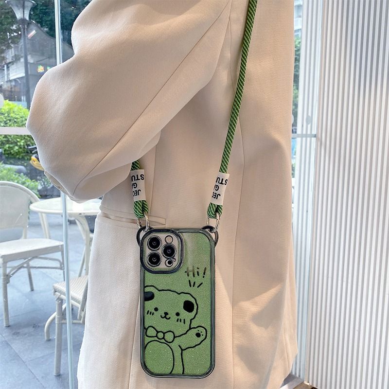 เคสโทรศัพท์มือถือนิ่ม แบบใส กันกระแทก ลายการ์ตูนหมีน่ารัก แต่งกลิตเตอร์ กันหาย อุปกรณ์เสริม สําหรับทุกเพศ 14promax 13