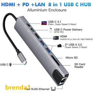 【COD】8-in-1 อะแดปเตอร์ฮับ USB C 3.1 เป็น 4K RJ45 SD TF การ์ดรีดเดอร์ PD ชาร์จเร็ว เข้ากันได้กับ