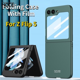 Hoce Zflip5 เคสโทรศัพท์มือถือ PC บางพิเศษ พร้อมฟิล์มกันรอยหน้าจอ ขนาดเล็ก สีพื้น สําหรับ Samsung Galaxy Z Flip 5 Z Flip 5