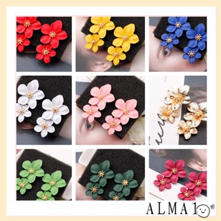 ALMA ต่างหูสตั๊ด ทรงกลม ประดับเพชรเทียม สีทอง เรียบง่าย อินเทรนด์