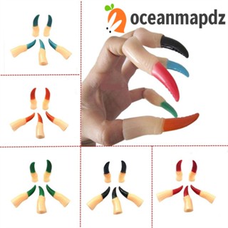 Oceanmapdz 5 ชิ้น / เซต ฮาโลวีน ปลอกนิ้ว น่ากลัว สีสันสดใส ซอมบี้ แม่มดปลอม เล็บปลอม สีดํา / สีแดง เทศกาลนิ้วปลอม ของเล่น