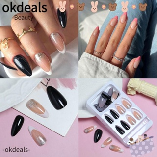 Okdeals เล็บปลอม อัลมอนด์ หัวแหลม แบบสวม ถอดออกได้ ความยาวปานกลาง แบบเต็มเล็บ สําหรับเด็กผู้หญิง