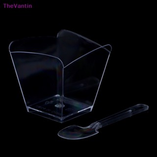 Thevantin ถ้วยพลาสติกใส ขนาดเล็ก 100 มล. สําหรับใส่ขนมหวาน พุดดิ้ง ผลไม้ ไอศกรีม 10 ชิ้น