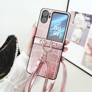 เคสป้องกันโทรศัพท์มือถือ แบบฝาพับ พร้อมสายคล้อง หรูหรา สําหรับ OPPO Find N2 Find N2Flip