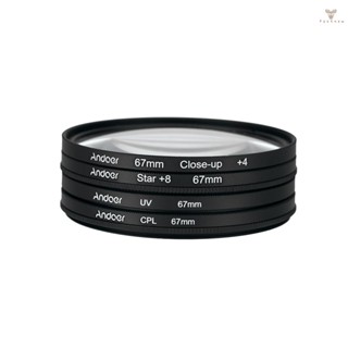 Fw Andoer 67mm UV+CPL+Close-Up+4 +Star 8-Point Filter Circular Filter Kit Circular Polarizer Filter Macro Close-Up Star 8-Point Filter with Bag for   Pentax  DSLR Cam