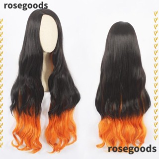 Rosegoods1 วิกผมยาว คอสเพลย์ การ์ตูนอนิเมะ ไล่โทนสีดํา สีส้ม สําหรับฮาโลวีน