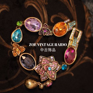 (($ยอดนิยม $) Zoe สไตล์ใหม่] สร้อยข้อมือ จี้เพชร ดอกไม้ สไตล์วินเทจ ย้อนยุค หนักหน่วง