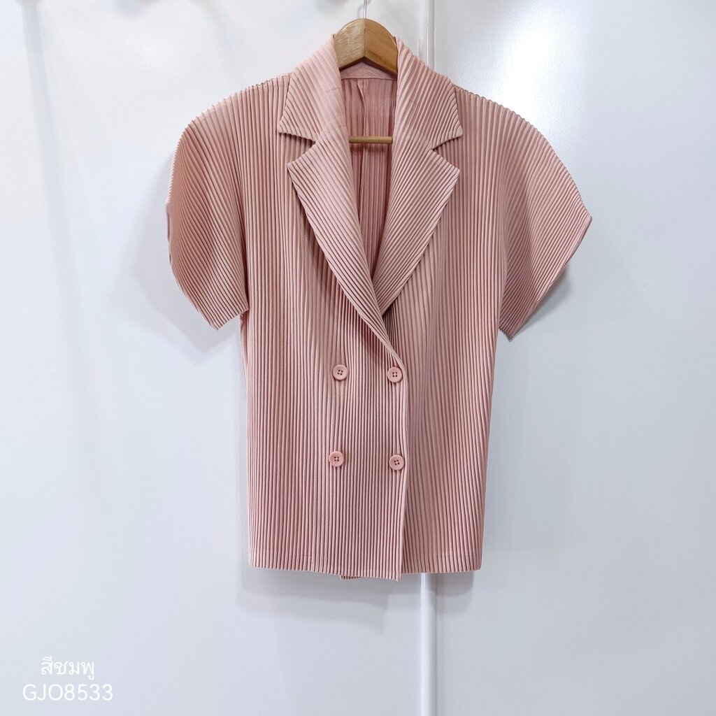 2MUAY รุ่น GJO8533 THICK SHORT SLEEVE COLLAR BUTTON FRONT PLEAT TOP เสื้อผู้หญิง เสื้อพลีทคุณภาพ 8สี FREE SIZE - รูปที่ 7