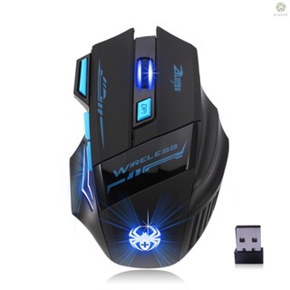 [DZ]ZELOTES F14 เมาส์ออปติคอลเล่นเกมไร้สาย 2.4G 2400 DPI 7 ปุ่ม มีไฟ LED หลากสี สําหรับ Pro Gamer