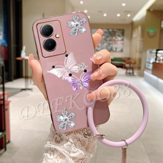 เคสโทรศัพท์มือถือ ลายผีเสื้อบินน่ารัก 3D พร้อมสายคล้องมือ สําหรับ VIVO Y78 Y27 Y02T 5G 4G VIVOY78 VIVOY27 VIVOY02T