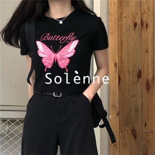 Solenne  เสื้อครอป เสื้อยืดผู้หญิง ครอป baby tee สาวเรโทร 2023 NEW Style High quality Korean Style สวยงาม Trendy A99J52P 36Z230909