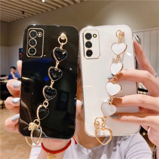 เคสโทรศัพท์มือถือ กันกระแทก พร้อมสายโซ่คล้อง ลายหัวใจ หรูหรา สําหรับ Motorola G60 G10 G20 G30 G50 G52 G22 E7 E20 G22