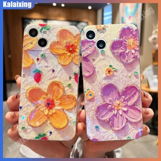 เคสโทรศัพท์มือถือ แบบนิ่ม ลายภาพวาดสีน้ํามัน รูปดอกไม้ สีฟ้า สําหรับ iPhone 14Pro Max 13 12 Pro Max Xs Max XR 7 8Plus