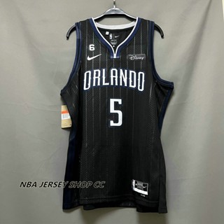 【คุณภาพสูง】ใหม่ ของแท้ NBA Orlando Magic 2022-23 สําหรับผู้ชาย #5 เสื้อกีฬาแขนสั้น ลายทีม Paolo Banchero City Edition สีดํา