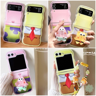 เคสโทรศัพท์มือถือแบบนิ่ม TPU ใส กันกระแทก ลายการ์ตูนคลื่น 3D พร้อมสายคล้องมือ สําหรับ Samsung Galaxy Z Flip 5 Z Flip 4 Z Flip 3 Z Flip 4 5 3