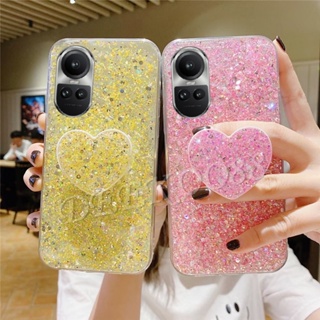 พร้อมส่ง เคสโทรศัพท์มือถือเจลนิ่ม กันกระแทก ปิดด้านหลัง ลายกลิตเตอร์ ระยิบระยับ พร้อมขาตั้ง สําหรับ OPPO Reno 10 Pro Plus 10Pro 10Pro+ A78 A58 4G 5G Reno10 Pro