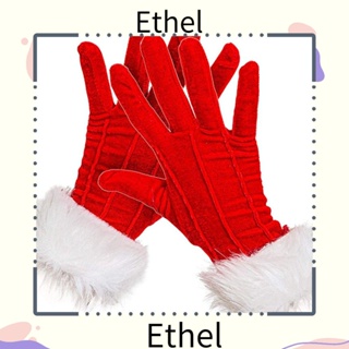 Ethel1 ถุงมือสั้น ผ้ากํามะหยี่ ลายคริสต์มาส สีแดง