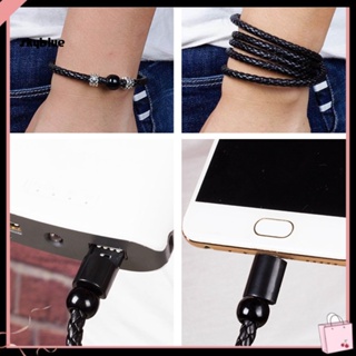 [Sy] สร้อยข้อมือหนังเทียมถัก Micro USB Type-C สายชาร์จ สายซิงค์ข้อมูล