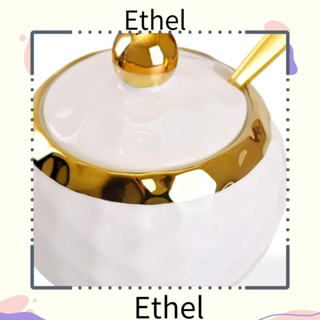 Ethel1 กระปุกเซรามิค ใส่เครื่องปรุง น้ําตาล เกลือ สีขาว ขนาด 3.95*3.75 นิ้ว แฟชั่น สําหรับห้องครัว