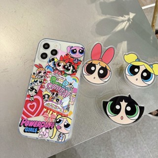 เคสโทรศัพท์มือถือ ยางนิ่ม กันกระแทก ลายการ์ตูน Powerpuff Girls พร้อมขาตั้ง สําหรับ Apple 11 12Pro 13 XS XR