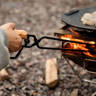 Virgo311 Log Tongs Beech Wood Handle Iron Clamp High Temperature Resistance Fire for Outdoor