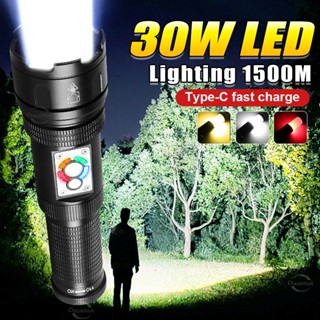 ไฟฉาย LED 30W แบบชาร์จไฟได้ สามสี สําหรับตั้งแคมป์กลางแจ้ง