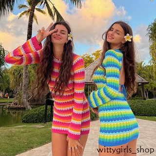 Wittygirls_shop | ชุดเดรสแขนยาว แต่งลูกไม้ แต่งรูกลวง สีแคนดี้ แฟชั่นฤดูร้อน สําหรับผู้หญิง