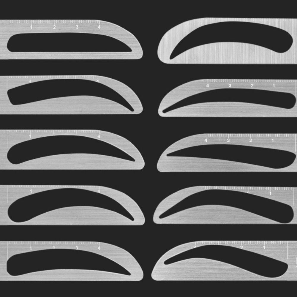 ANGRYSWIFT Microblading Eyebrow Stencil, 10 รูปแบบ Balance Shaper Eyebrow Tattoo ไม้บรรทัด, ไม้บรรทัดแต่งหน้าถาวรใช้งานง่าย 3D โลหะคิ้วเครื่องมือวัดผู้หญิง ราคา ถูกที่สุด ดีลบีเคเค แกลเลอรีภาพที่ 7