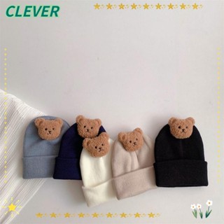 Clever หมวกบีนนี่ ผ้าถัก แบบนิ่ม ให้ความอบอุ่น ลายหมีน่ารัก สีพื้น สําหรับเด็กทารกแรกเกิด 8-36 เดือน