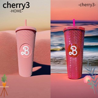 Cherry3 แก้วน้ํา พร้อมหลอดดูด สีชมพู สําหรับตุ๊กตาบาร์บี้ บ้าน ออฟฟิศ โรงเรียน