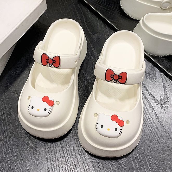 รองเท้าแตะ พื้นนิ่ม พื้นหนา พิมพ์ลาย Hello Kitty ป้องกันการลื่น เหมาะกับฤดูร้อน สําหรับผู้หญิง