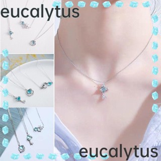 Eucalytus1 สร้อยคอโซ่ จี้ดาวเคราะห์ ดาวตก สีฟ้า เครื่องประดับแฟชั่น 4 ชิ้น