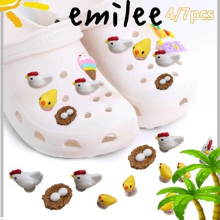 Emilee ใหม่ หัวเข็มขัด รูปไก่น่ารัก 3D อุปกรณ์เสริม สําหรับรองเท้า 4 ชิ้น 7 ชิ้น