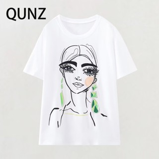 Qunz เสื้อเชิ้ต แขนสั้น ปักลาย แฟชั่น 3459