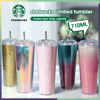 Starbucks aquaflask ขวดน้ําพลาสติก ลายทุเรียน ประดับเพชร สีแดง 710 มล.