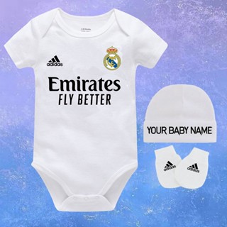 ชุดรอมเปอร์ ลาย Real Madrid Onesie Emirates สําหรับเด็กทารก อายุ 0-12 เดือน {Unisex Name Customization SYSL