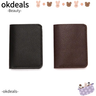 Okdeals กระเป๋าสตางค์หนัง ใบสั้น แบบบางพิเศษ ใส่บัตรเครดิตได้ แฟชั่นสําหรับผู้ชาย