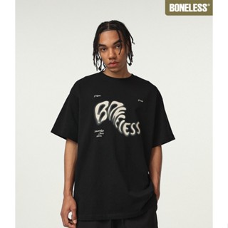 Boneless เสื้อยืดแขนสั้น ผ้าฝ้าย ทรงหลวม พิมพ์ลายตัวอักษร ไล่โทนสี สไตล์อเมริกัน สตรีท สําหรับคู่รัก