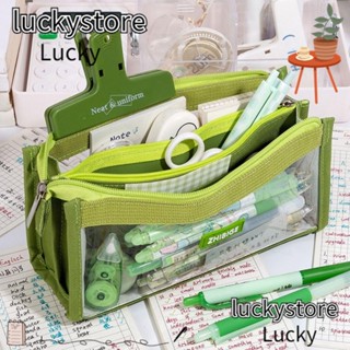 Lucky กระเป๋าใส่ปากกา แบบใส หกชั้น สีพื้น สําหรับนักเรียน ของขวัญ