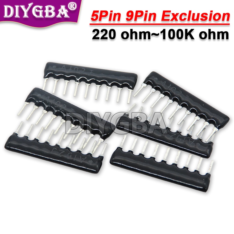 10PCS 5Pin 9Pin excusion Network Resistor Rey DIP 100 220 330 470 510 680 1K 1.2K 1.5K 2K 2.2K 3.3K 