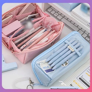 ☛ กล่องดินสอแคนวาสความจุขนาดใหญ่ Simple Pencil Case Chic Practical Pencil Holder Stylish Blue Pencil Case Student Accessories srlive