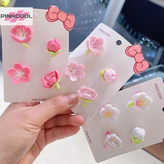 Pinkcool กิ๊บติดผม ลายดอกไม้ สีชมพู ซากุระ ปากเป็ด น่ารัก กิ๊บหน้าม้า เครื่องมือทําผม เครื่องประดับผม ที่คาดผม ขายดี 4 ชิ้น