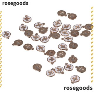 Rosegoods1 จี้ไม้กางเขน อัลลอย ทรงกลม สีขาว 100 ชิ้น สําหรับงานฝีมืออีสเตอร์