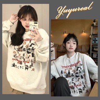 เสื้อสเวตเตอร์สวมหัวพิมพ์ลายสุนัขน่ารักสไตล์อเมริกันวินเทจ