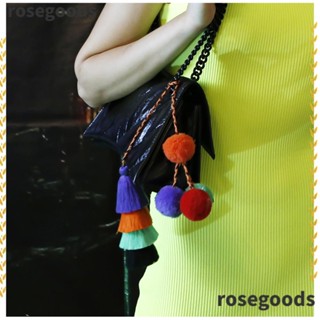 Rosegoods1 จี้ห้อยกระเป๋า แฮนด์เมด ผ้าวูลบอล ประดับพู่ สไตล์โบฮีเมียน เรโทร สําหรับฮาโลวีน