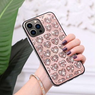 เคสป้องกันโทรศัพท์มือถือกระจก รูปหัวใจ หรูหรา สําหรับ Apple iPhone 11 12 13 14 Pro Max